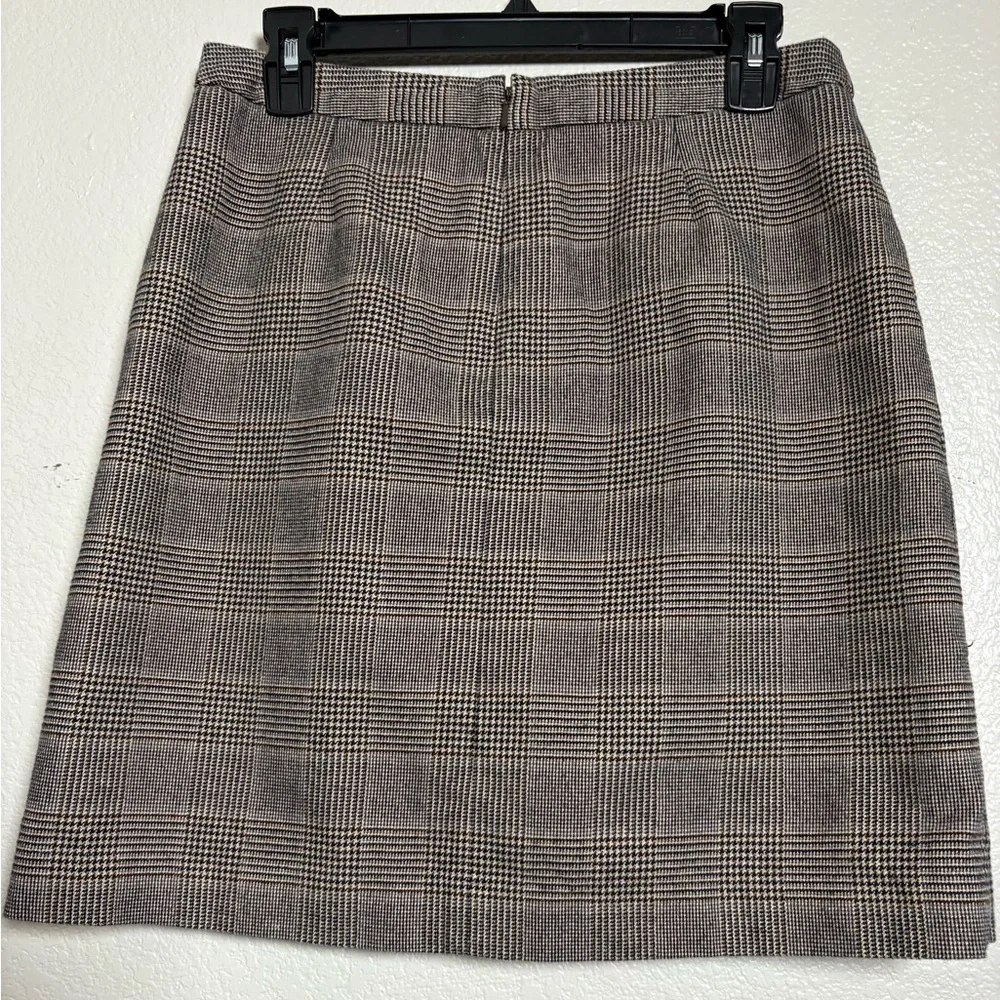 L.L. Bean Cotton Brown Plaid A-Line Mini Skirt with‎ Pockets, Side Buckle Detail